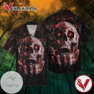 Skulls Red Eyes For men And Women Graphic Print Short Sleeve Hawaiian Casual Shirt Vesles2014S