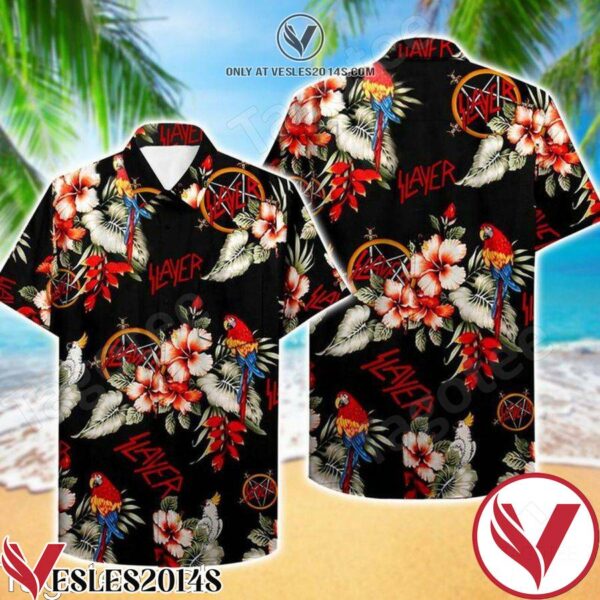 Slayer Parrot Hibiscus Black Hawaiian Shirt, Unique Gifts For Friends - Vesles2014S 1