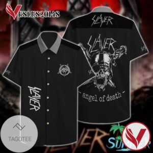Slayer Rock Band Music Angel Of Death Hawaiian Graphic Print Short Sleeve Hawaiian Casual Shirt Vesles2014S