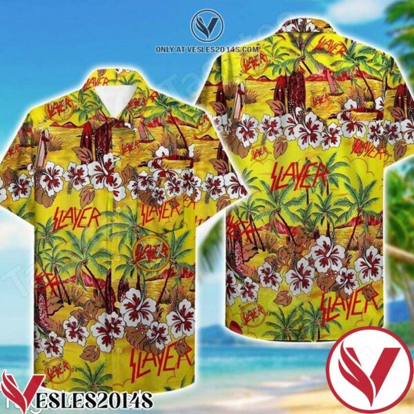 Slayer Tropical Flowers Yellow Hawaiian Shirt, Unique Gifts For Friends - Vesles2014S 1