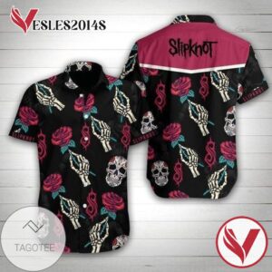 Slipknot Band Rose Skull Hawaiian Graphic Print Short Sleeve Hawaiian Casual Shirt Vesles2014S 1