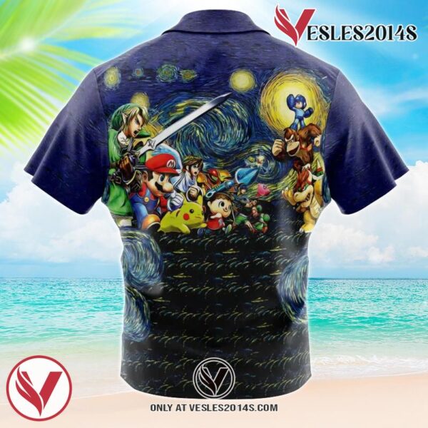 Smash Bros. Starry Night Hawaiian Button Up Shirt, Perfect Gifts For Anime Lovers - Vesles2014S 1