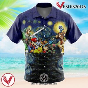 Smash Bros. Starry Night Hawaiian Button Up Shirt, Perfect Gifts For Anime Lovers - Vesles2014S