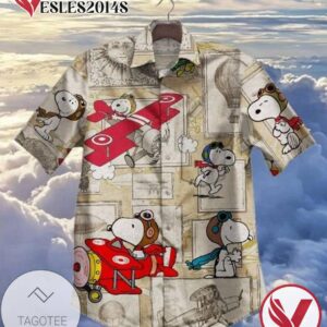 Snoopy Airplane Cartoon Peanuts For men And Women Graphic Print Short Sleeve Hawaiian Casual Shirt Vesles2014S