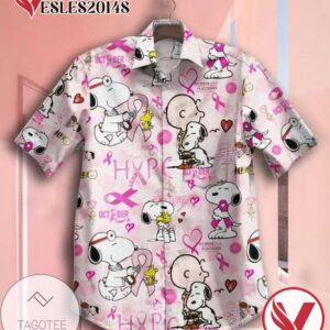 Snoopy Breast Cancer Awareness Graphic Print Short Sleeve Hawaiian Casual Shirt Vesles2014S 1
