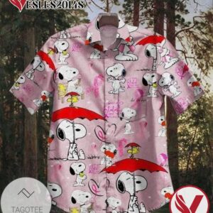 Snoopy Breast Cancer Awareness II Graphic Print Short Sleeve Hawaiian Casual Shirt Vesles2014S