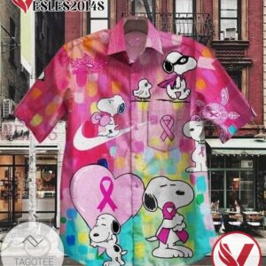 Snoopy Breast Cancer Awareness III Graphic Print Short Sleeve Hawaiian Casual Shirt Vesles2014S 1