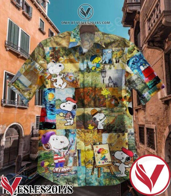 Snoopy Painter And Van Gogh Painting Hawaiian Shirt, Unique Gifts For Friends - Vesles2014S 1