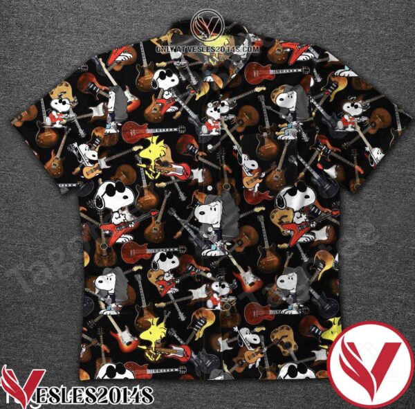 Snoopy Playing Guitar Black Hawaiian Shirt, Unique Gifts For Friends - Vesles2014S 1