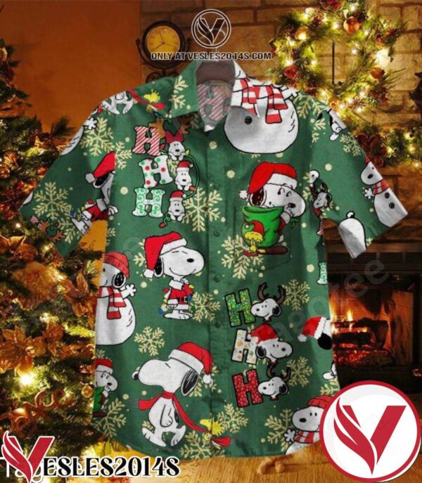 Snoopy Snowflakes Green Hawaiian Shirt, Unique Gifts For Friends - Vesles2014S 1
