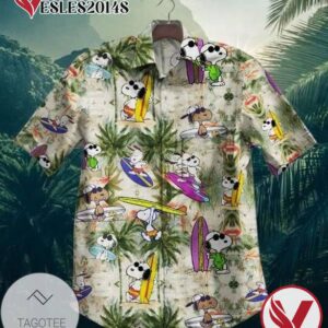 Snoopy Surfing Hawaiian Graphic Print Short Sleeve Hawaiian Casual Shirt Vesles2014S 1