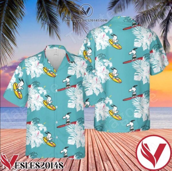 Snoopy Surfing Hibicus Hawaiian Shirt And Short, Unique Gifts For Friends - Vesles2014S 1