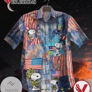 Snoopy Veterans Day Hawaiian Graphic Print Short Sleeve Hawaiian Casual Shirt Vesles2014S 1