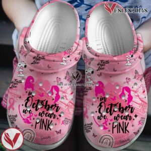 Snoopy We Wear Pink Breast Cancer Awareness Cartoon Crocs Crocband Clogs Shoes Comfortable For Men Women and Kids Style 4, Unique Gift From  Vesles2014S