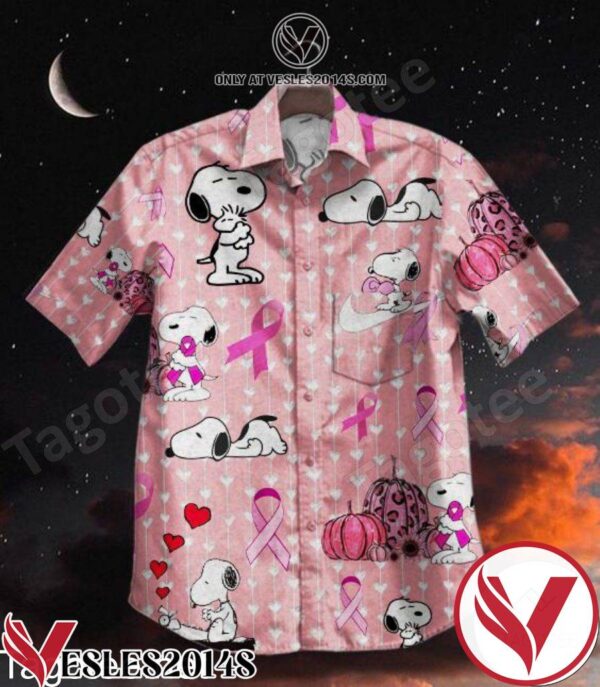 Snoopy With Cancer Ribbon Pink Hawaiian Shirt, Unique Gifts For Friends - Vesles2014S 1