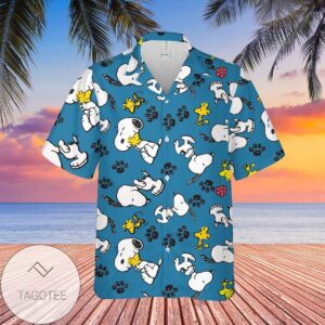 Snoopy With Woodstock And Paw Cartoon Peanuts For men And Women Graphic Print Short Sleeve Hawaiian Casual Shirt Vesles2014S