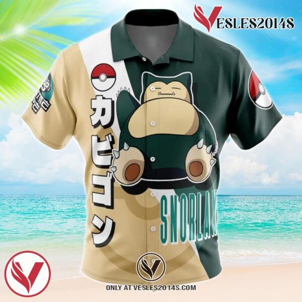 Snorlax Pokemon Hawaiian Button Up Shirt, Perfect Gifts For Anime Lovers - Vesles2014S
