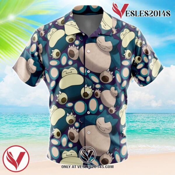 Snorlax Pokemon Hawaiian Button Up Shirt, Perfect Gifts For Anime Lovers - Vesles2014S