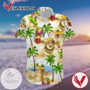 Snowman And Hawaii Trip Hawaiian Graphic Print Short Sleeve Hawaiian Casual Shirt Vesles2014S 1