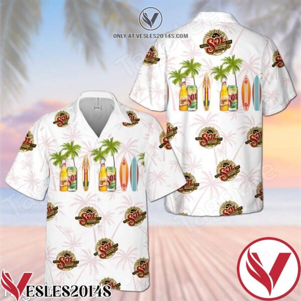 Sol Beer Palm Tree White Hawaiian Shirt And Short, Unique Gifts For Friends - Vesles2014S 1