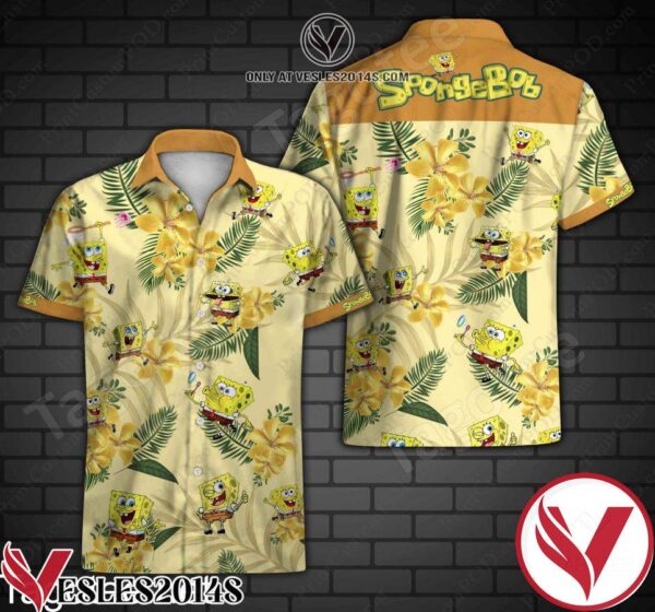 Spongebob Yellow Tropical Flower Hawaiian Shirt, Unique Gifts For Friends - Vesles2014S 1