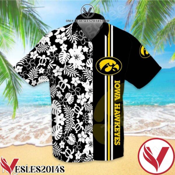 Sports American Football Ncaaf Iowa Hawkeyes White Hibiscus On Black Hawaiian Shirt, Unique Gifts For Friends - Vesles2014S 1