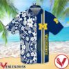 Sports American Football Ncaaf Michigan Wolverines White Hibiscus On Navy Hawaiian Shirt, Unique Gifts For Friends - Vesles2014S 1
