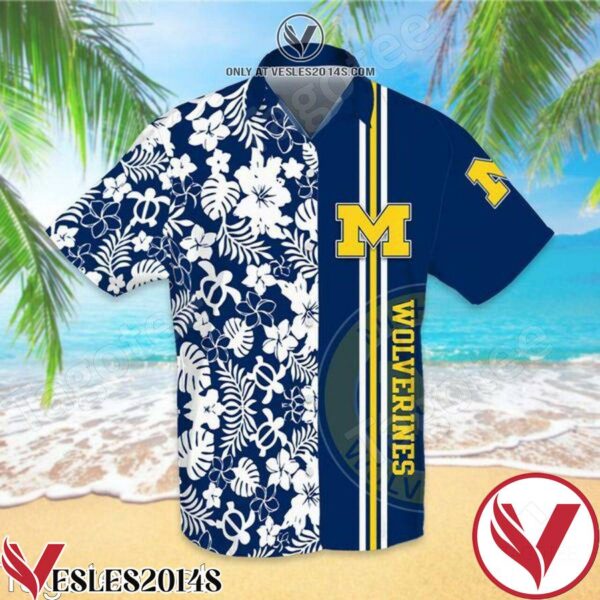 Sports American Football Ncaaf Michigan Wolverines White Hibiscus On Navy Hawaiian Shirt, Unique Gifts For Friends - Vesles2014S 1