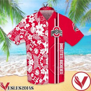 Sports American Football Ncaaf Ohio State Buckeyes White Hibiscus On Red Hawaiian Shirt, Unique Gifts For Friends - Vesles2014S 1