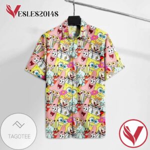 Squarepants Sponge And Friends For men And Women Graphic Print Short Sleeve Hawaiian Casual Shirt Vesles2014S