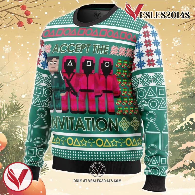 Squid Game Invitation Ugly Christmas Sweater, Unique Christmas Gift For Fans - Vesles2014S 1