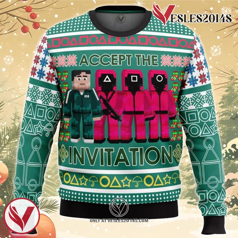 Squid Game Invitation Ugly Christmas Sweater, Unique Christmas Gift For Fans - Vesles2014S