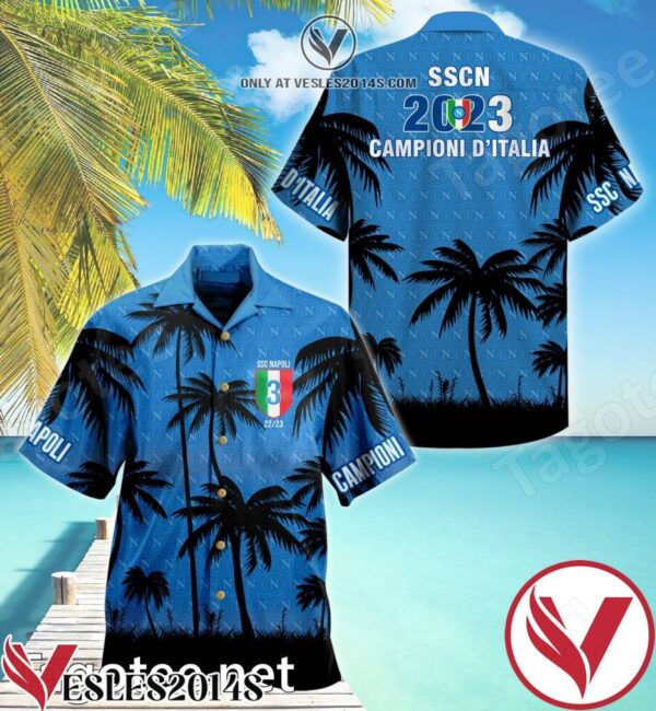 Ssc Napoli 2023 Campioni D’italia Palm Tree Hawaiian Shirt, Unique Gifts For Friends - Vesles2014S 1