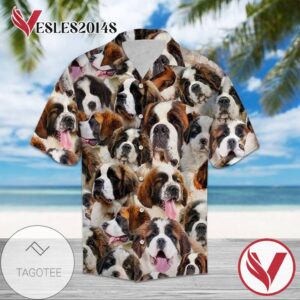 St Bernard Dog Hawaiian Graphic Print Short Sleeve Hawaiian Casual Shirt Vesles2014S 1
