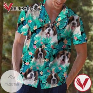 St Bernard Dogs Funny Hawaiian Graphic Print Short Sleeve Hawaiian Casual Shirt Vesles2014S 1