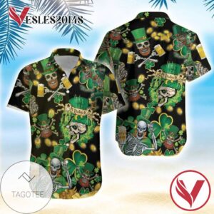 St Patrick'S Day Skull Hawaiian Graphic Print Short Sleeve Hawaiian Casual Shirt Vesles2014S
