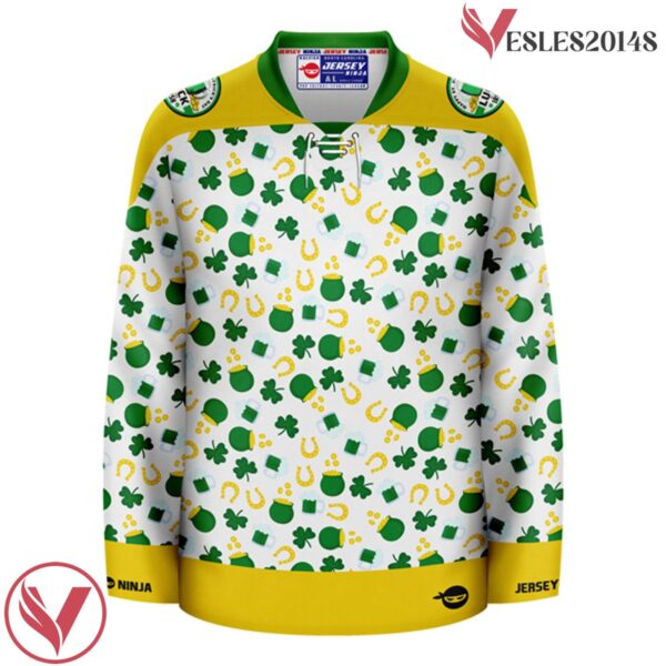 St Patrick's Day Pattern Green Beer Holiday Hockey Jersey - Vesles2014S 2