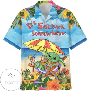 Star War Disney Baby Yoda It's 5 O'clock Somewhere Hawaiian Graphic Print Short Sleeve Hawaiian Casual Shirt Vesles2014S 1