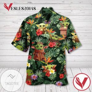 Star Wars Baby Yoda Hawaiian IV Graphic Print Short Sleeve Hawaiian Casual Shirt Vesles2014S