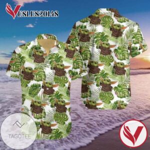 Star Wars Baby Yoda Reaching Tropical Leaf Graphic Print Short Sleeve Hawaiian Casual Shirt Vesles2014S 1