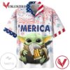 Star Wars Baby Yoda With Beer Hawaiian Graphic Print Short Sleeve Hawaiian Casual Shirt Vesles2014S