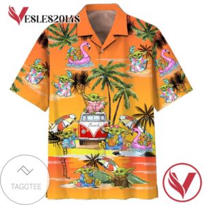 Star Wars Disney Baby Yoda Orange Hawaiian Graphic Print Short Sleeve Hawaiian Casual Shirt Vesles2014S 1
