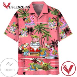 Star Wars Disney Baby Yoda Pink Hawaiian Graphic Print Short Sleeve Hawaiian Casual Shirt Vesles2014S 1