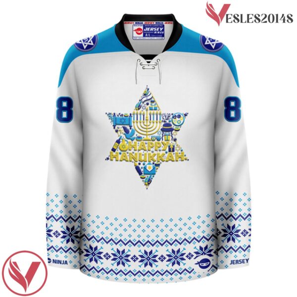 Star of David Collage Hanukkah White Holiday Hockey Jersey - Vesles2014S 2