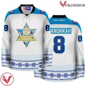 Star of David Collage Hanukkah White Holiday Hockey Jersey - Vesles2014S