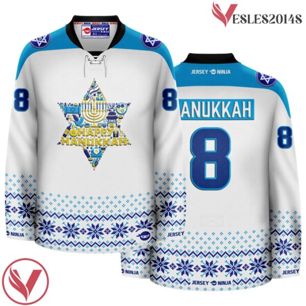 Star of David Collage Hanukkah White Holiday Hockey Jersey - Vesles2014S