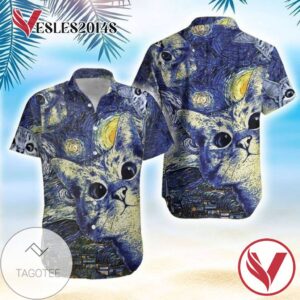 Starry Cats Hawaiian Graphic Print Short Sleeve Hawaiian Casual Shirt Vesles2014S