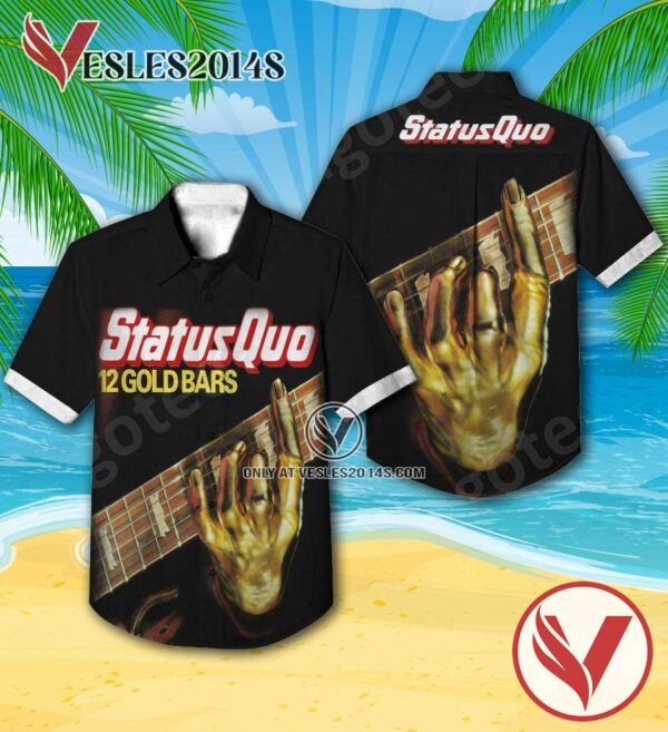 Status Quo 12 Gold Bars Compilation Album Cover Hawaiian Shirt, Unique Gifts For Music Lovers - Vesles2014S