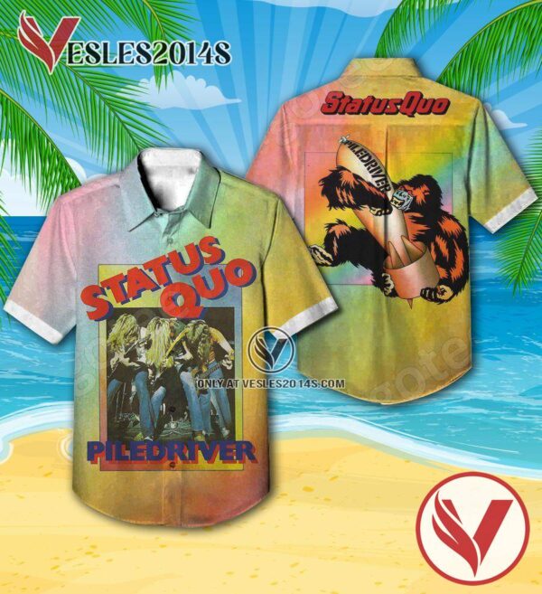 Status Quo Piledriver Album Cover Hawaiian Shirt, Unique Gifts For Music Lovers - Vesles2014S