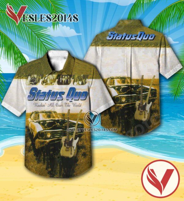 Status Quo Rockin’ All Over The World Album Cover Hawaiian Shirt, Unique Gifts For Music Lovers - Vesles2014S